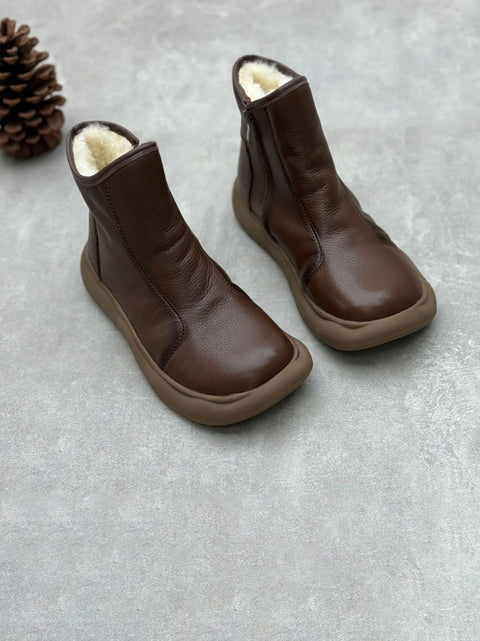 Bottes plates d'hiver en cuir souple doublées de polaire pour femmes