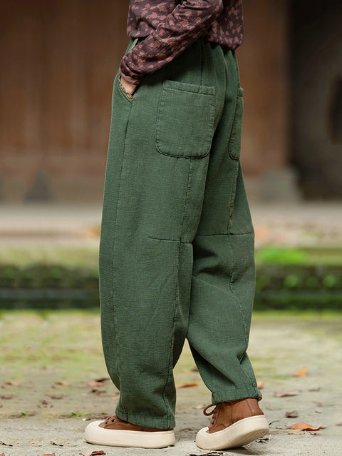 Pantalon large en coton et lin à fleurs rétro pour femme