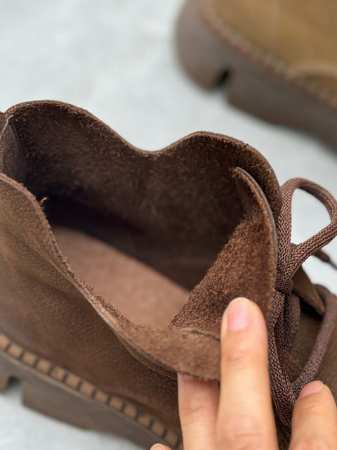 Bottines à plateforme rétro en cuir véritable pour femmes