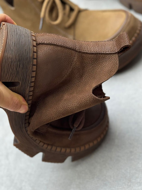 Bottines à plateforme rétro en cuir véritable pour femmes