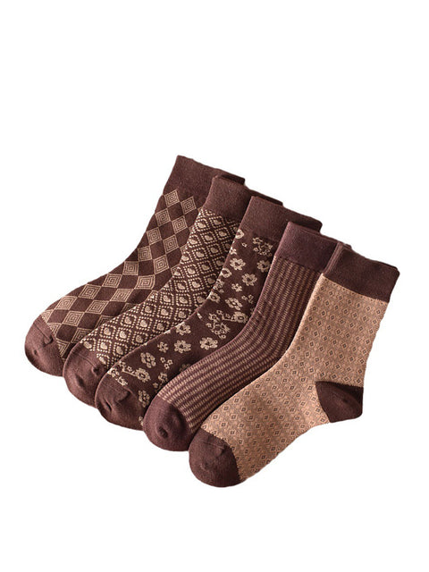 Lot de 5 paires de chaussettes à fleurs géométriques pour femmes