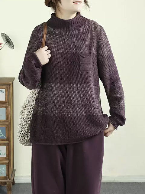 Pull col roulé mi-long à blocs de couleurs ethniques pour femme