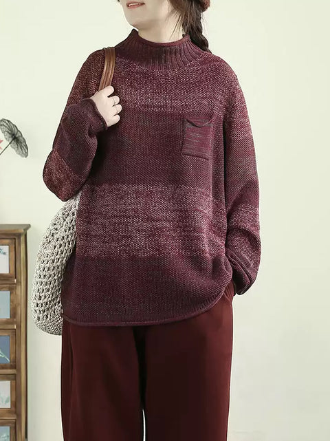 Pull col roulé mi-long à blocs de couleurs ethniques pour femme