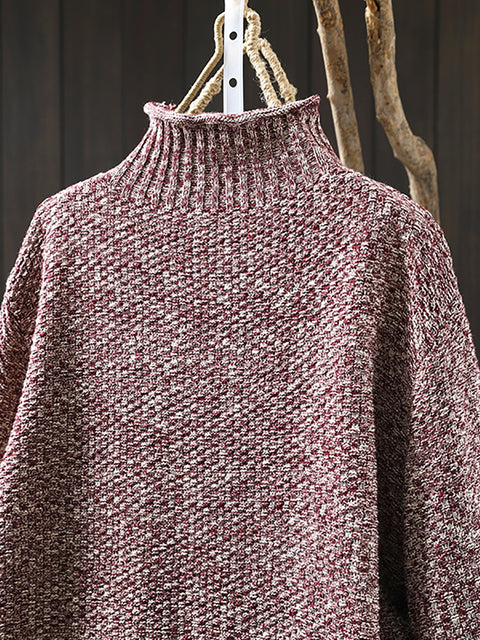 Pull col roulé mi-long à blocs de couleurs ethniques pour femme