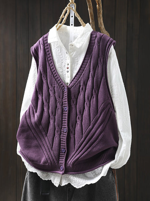 Gilet col en V en tricot de couleur pure pour femme