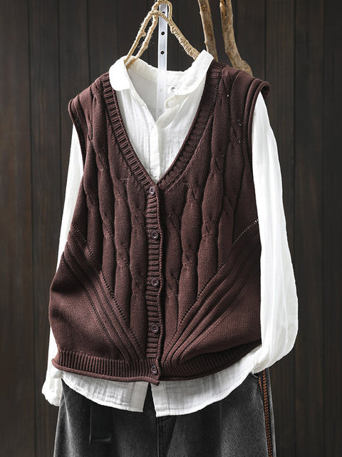 Gilet col en V en tricot de couleur pure pour femme