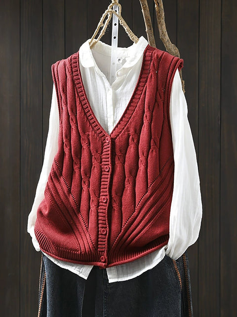 Gilet col en V en tricot de couleur pure pour femme