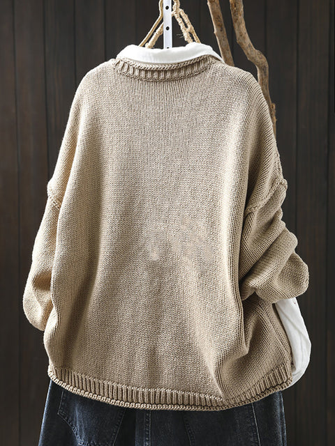 Pull en coton à col rond en tricot de dessin animé pour femme