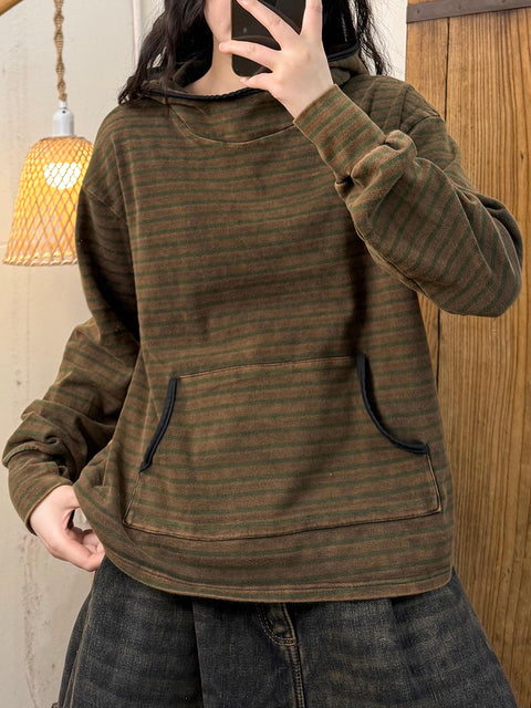 Sweat à capuche à rayures rétro pour femme, hiver et printemps