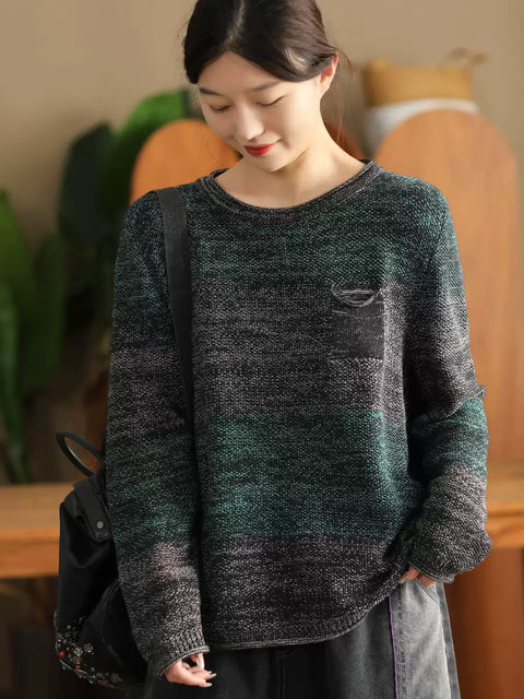 Pull en coton à col rond et blocs de couleurs pour femme