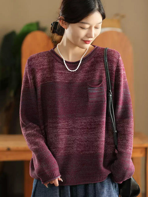 Pull en coton à col rond et blocs de couleurs pour femme