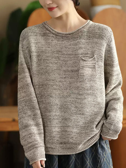 Pull en coton à col rond et blocs de couleurs pour femme