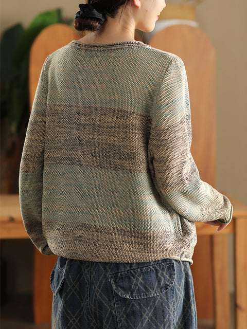 Pull en coton à col rond et blocs de couleurs pour femme