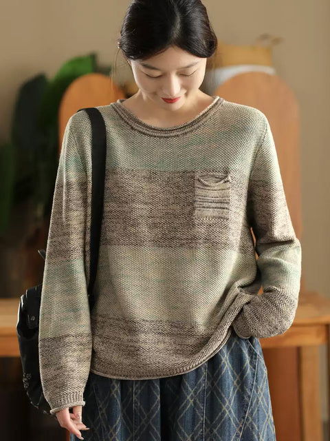 Pull en coton à col rond et blocs de couleurs pour femme