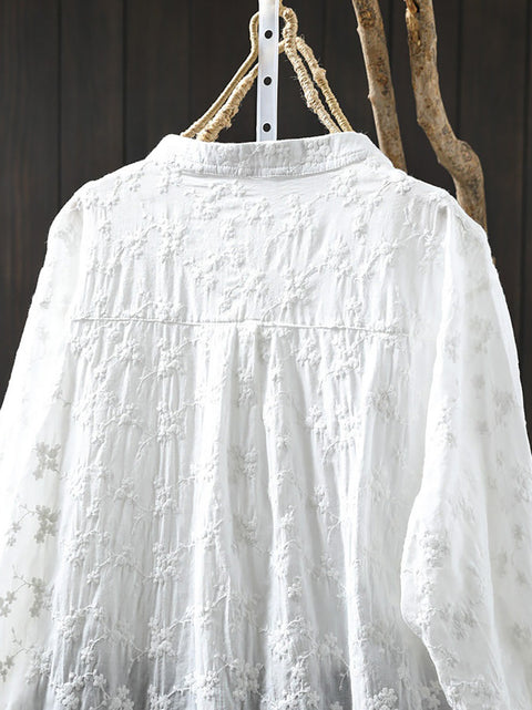 Chemise de printemps 100 % coton avec broderie de fleurs pour femme 