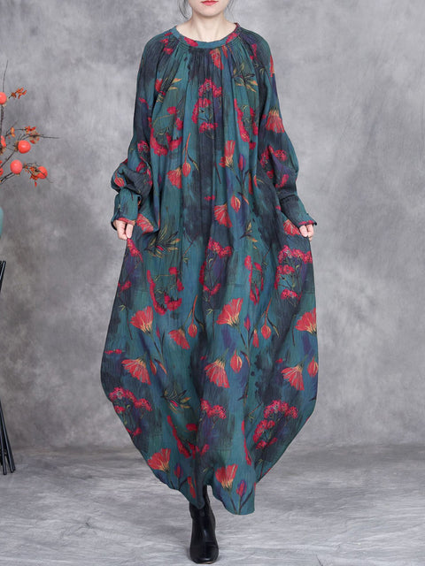 Robe ample à col rond et motif floral pour femme