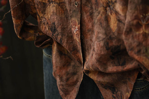 Chemise à col rabattu en coton à fleurs pour femme 