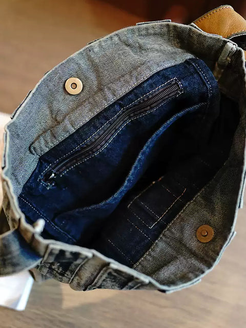 Sac fourre-tout à rayures rétro en denim délavé pour femme