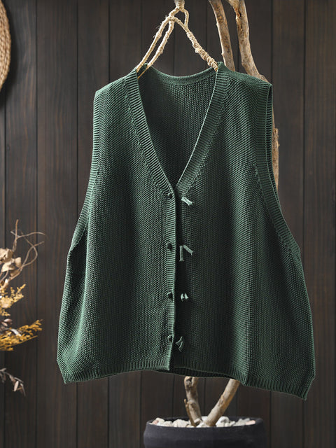 Gilet cardigan à col en V en tricot de couleur pure pour femme