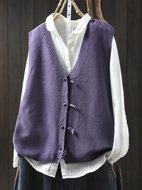 Gilet cardigan à col en V en tricot de couleur pure pour femme