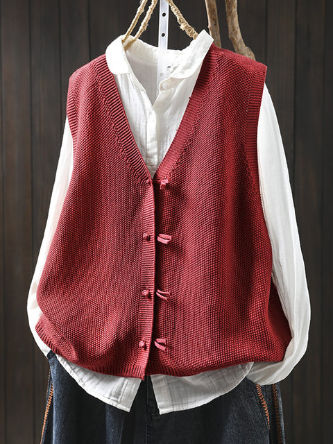 Gilet cardigan à col en V en tricot de couleur pure pour femme