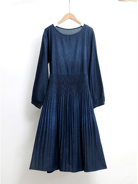 Robe en jean à col rond et coupe A pour femme, style artistique, automne