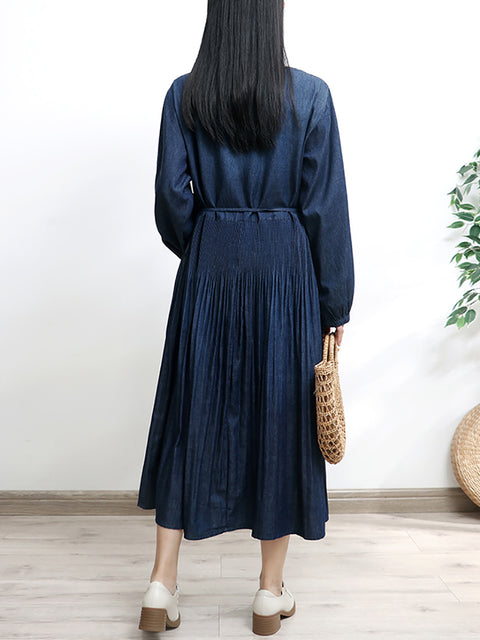 Robe en jean à col rond et coupe A pour femme, style artistique, automne