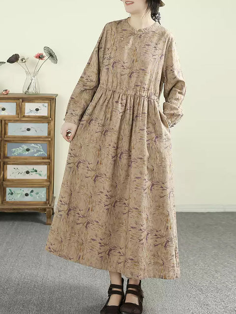 Robe de printemps artistique à col en brin de fleurs pour femmes 100 % ramie