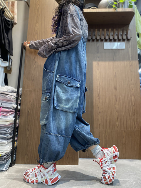 Women Spring Retro Denim Loose Jumpsuits