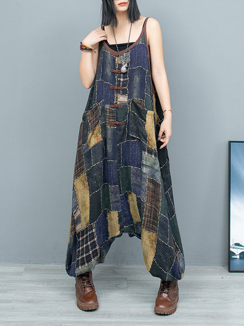 Women Spring Vintage Flower Loose Jumpsuits