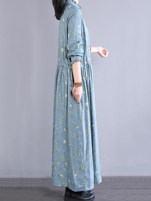 Women Spring Artsy Flower Lace Collar Maxi Dress