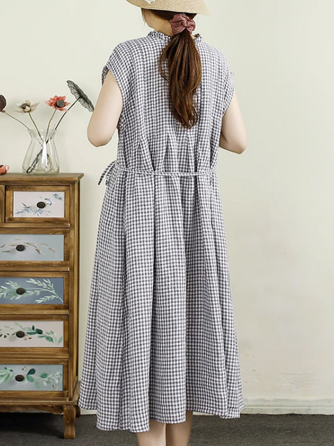 Women Vintage Summer Artsy Lattice Strap Waist Dress