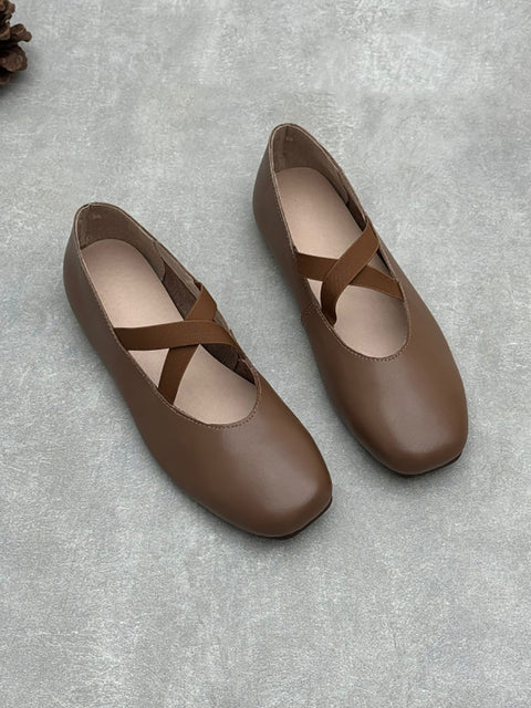 Chaussures vintage à talons bas en cuir véritable pour femmes