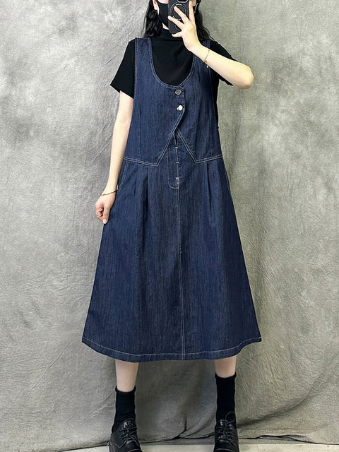 Robe à bretelles en denim de couleur pure pour femmes