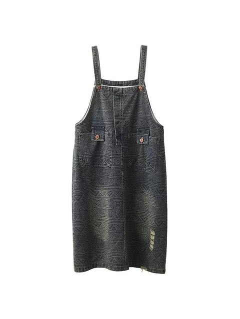 Robe à bretelles en denim géométrique rétro pour femme