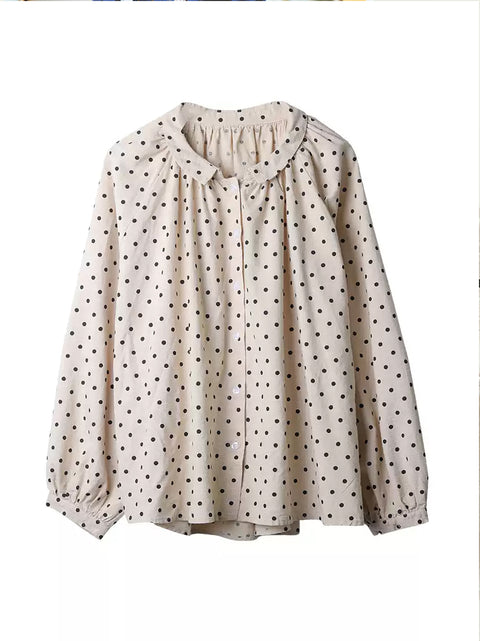 Chemise à col rabattu à pois pour femme 100 % coton