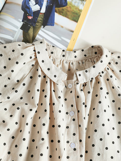 Chemise à col rabattu à pois pour femme 100 % coton