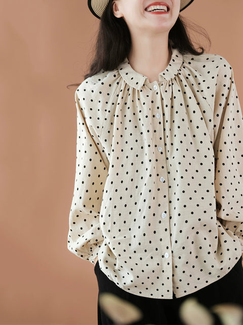 Chemise à col rabattu à pois pour femme 100 % coton