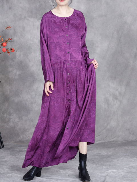 Robe longue ample à col rond en jacquard tendance pour femmes