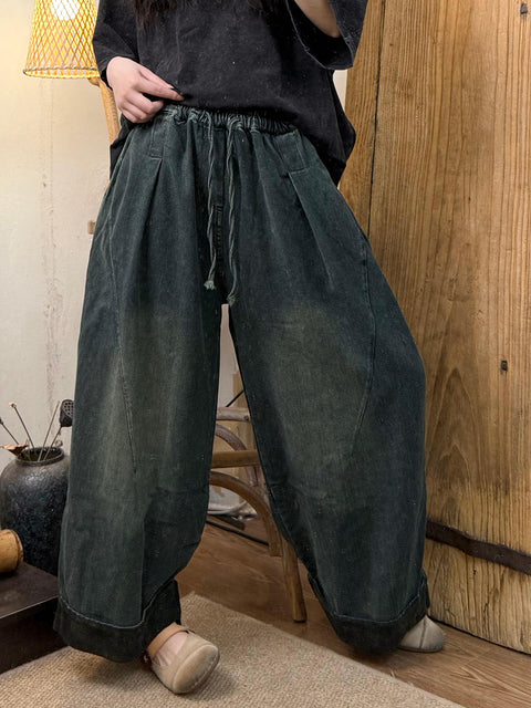 Pantalon large en denim délavé rétro pour femme