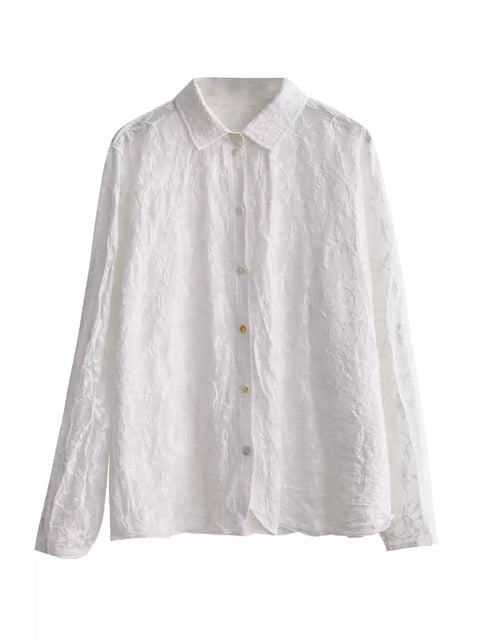 Chemise d'été à col rabattu pour femme 100 % coton avec broderie