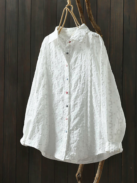 Chemise de printemps pour femme avec broderie artistique 100 % coton