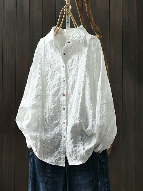 Chemise de printemps pour femme avec broderie artistique 100 % coton