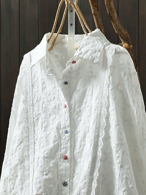 Chemise de printemps pour femme avec broderie artistique 100 % coton