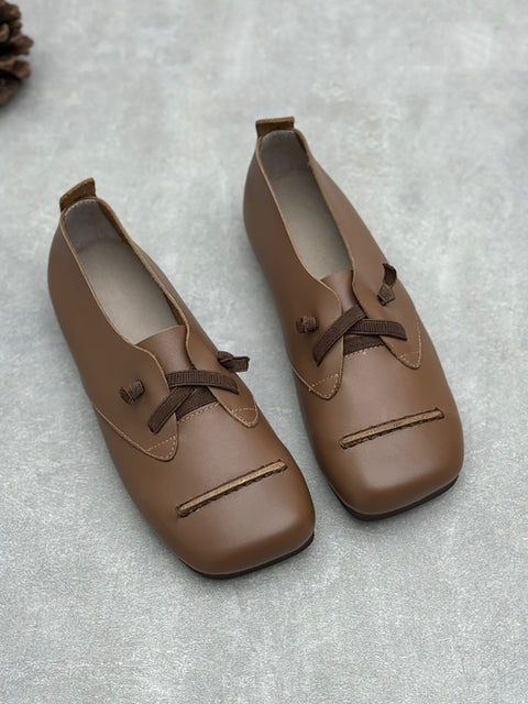 Chaussures d'été à talons bas en cuir souple pour femmes