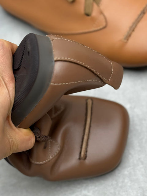 Chaussures d'été à talons bas en cuir souple pour femmes