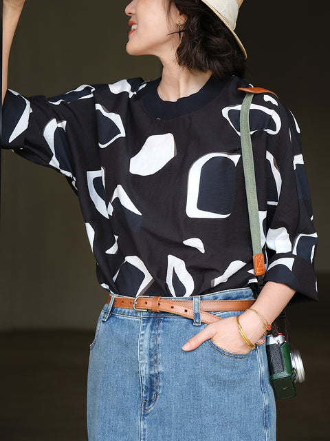 Chemise de printemps à col rond et dos fendu pour femme