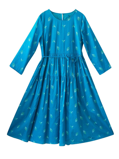 Robe ample à col rond et fleurs printanières pour femmes, 100 % coton