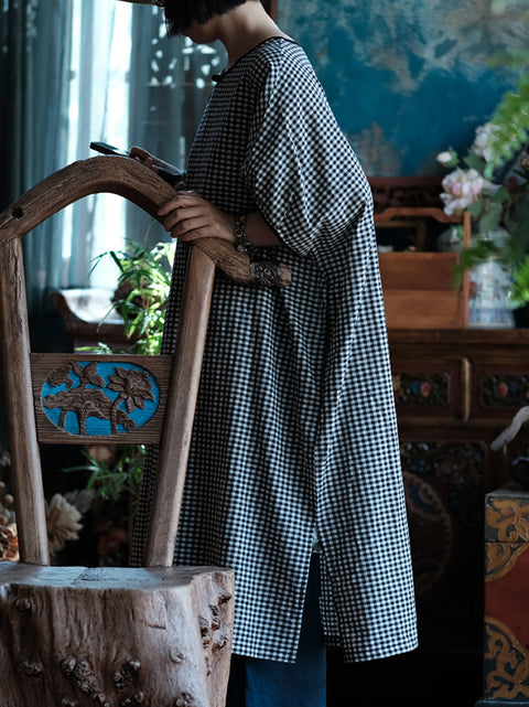 Robe ample à carreaux et col rond pour femme