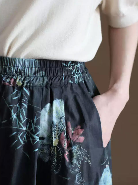 Women Summer Flower A-Shape 100%Cotton Bud Skirt